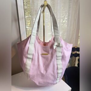 Vintage Juicy Couture Pink & White Tote Bag Y2K Purse with Bow Detail